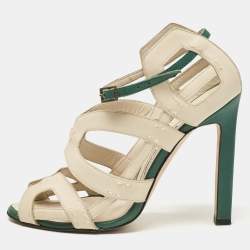 Manolo Blahnik Cream Leather Ankle Strap Sandals Size 37.5