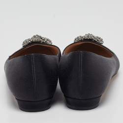 Manolo Blahnik Black Satin Hangisi Ballet Flats Size 41