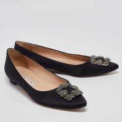 Manolo Blahnik Black Satin Hangisi Ballet Flats Size 41
