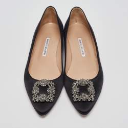 Manolo Blahnik Black Satin Hangisi Ballet Flats Size 41