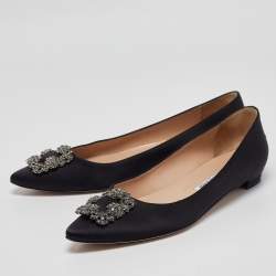 Manolo Blahnik Black Satin Hangisi Ballet Flats Size 41