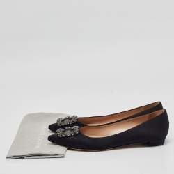 Manolo Blahnik Black Satin Hangisi Ballet Flats Size 41