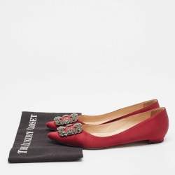 Pre Owned Manolo Blahnik Burgundy Satin Hangisi Ballet Flats 37.5