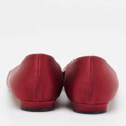 Pre Owned Manolo Blahnik Burgundy Satin Hangisi Ballet Flats 37.5