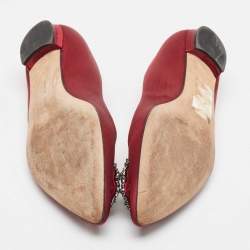 Pre Owned Manolo Blahnik Burgundy Satin Hangisi Ballet Flats 37.5