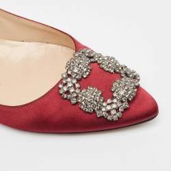 Pre Owned Manolo Blahnik Burgundy Satin Hangisi Ballet Flats 37.5