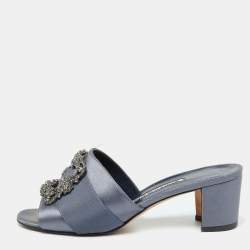 Manolo Blahnik Slate Grey Satin Embellished Martanew Slide Sandals Size 37