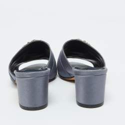 Manolo Blahnik Slate Grey Satin Embellished Martanew Slide Sandals Size 37