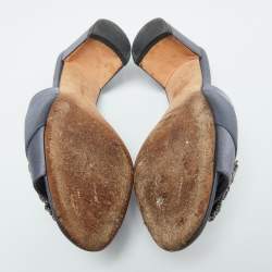 Manolo Blahnik Slate Grey Satin Embellished Martanew Slide Sandals Size 37