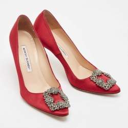 Pre Owned Manolo Blahnik Red Satin Hangisi Pumps Size 37