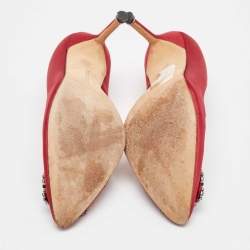 Pre Owned Manolo Blahnik Red Satin Hangisi Pumps Size 37