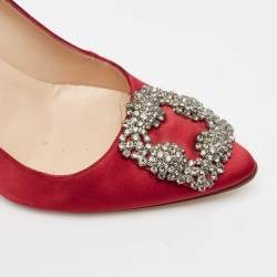 Pre Owned Manolo Blahnik Red Satin Hangisi Pumps Size 37