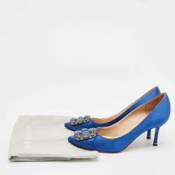 Manolo Blahnik Blue Satin Hangisi Pumps Size 37.5