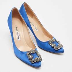 Manolo Blahnik Blue Satin Hangisi Pumps Size 37.5