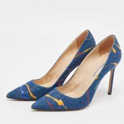 Pre Owned Manolo Blahnik Blue Denim Paint Splatter BB Pumps Size 42