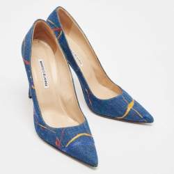 Pre Owned Manolo Blahnik Blue Denim Paint Splatter BB Pumps Size 42