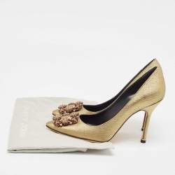 Pre Owned Manolo Blahnik Gold Lurex Fabric Hangisi Pumps Size 37