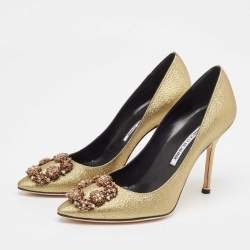 Pre Owned Manolo Blahnik Gold Lurex Fabric Hangisi Pumps Size 37