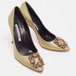 Pre Owned Manolo Blahnik Gold Lurex Fabric Hangisi Pumps Size 37
