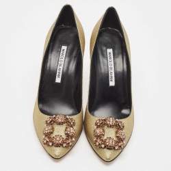 Pre Owned Manolo Blahnik Gold Lurex Fabric Hangisi Pumps Size 37