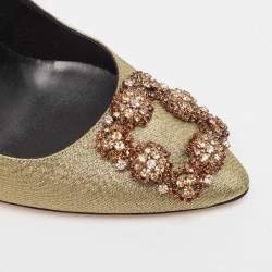 Pre Owned Manolo Blahnik Gold Lurex Fabric Hangisi Pumps Size 37