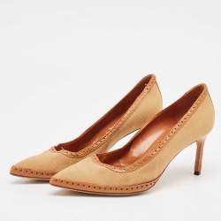 Manolo Blahnik Brown Canvas and Leather Pointed Toe Pumps Size 36.5