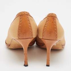 Manolo Blahnik Brown Canvas and Leather Pointed Toe Pumps Size 36.5