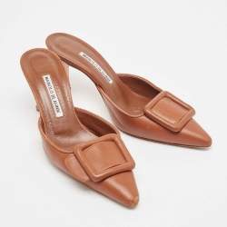 Pre Owned Manolo Blahnik Brown Leather Maysale Mules Size 37