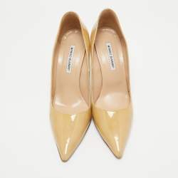 Pre Owned Manolo Blahnik Beige Patent Leather BB Pumps Size 42