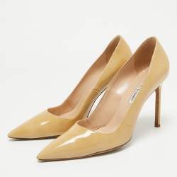 Pre Owned Manolo Blahnik Beige Patent Leather BB Pumps Size 42