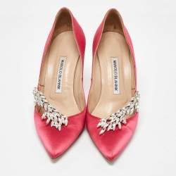 Manolo Blahnik Pink Satin Nadira Pointed Toe Pumps Size 37