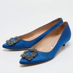 Manolo Blahnik Blue Satin Hangisi Pumps Size 37