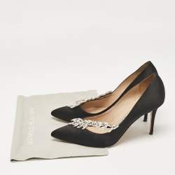 Pre Owned Manolo Blahnik Black Satin Nadira Pumps Size 37.5
