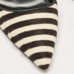 Pre Owned Manolo Blahnik Black Calfhair and Leather Stiped Pumps Size 38