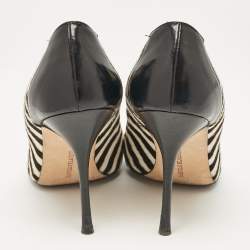 Pre Owned Manolo Blahnik Black Calfhair and Leather Stiped Pumps Size 38