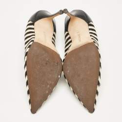 Pre Owned Manolo Blahnik Black Calfhair and Leather Stiped Pumps Size 38