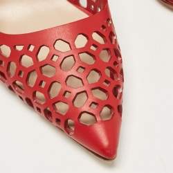 Pre Owned Manolo Blahnik Red Leather Laserato BB Pumps Size 37.5