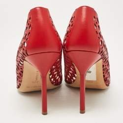 Pre Owned Manolo Blahnik Red Leather Laserato BB Pumps Size 37.5