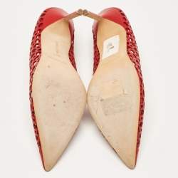 Pre Owned Manolo Blahnik Red Leather Laserato BB Pumps Size 37.5