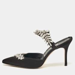 Manolo Blahnik Black Satin Crystal Embellished Lurum Mules Size 37
