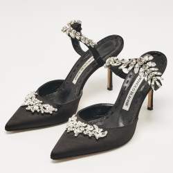 Manolo Blahnik Black Satin Crystal Embellished Lurum Mules Size 37