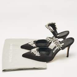 Manolo Blahnik Black Satin Crystal Embellished Lurum Mules Size 37