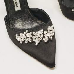 Manolo Blahnik Black Satin Crystal Embellished Lurum Mules Size 37