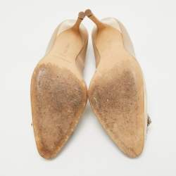 Pre Owned Manolo Blahnik Beige Satin Okkaava Pumps Size 35.5