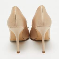 Pre Owned Manolo Blahnik Beige Satin Okkaava Pumps Size 35.5