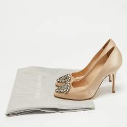 Pre Owned Manolo Blahnik Beige Satin Okkaava Pumps Size 35.5