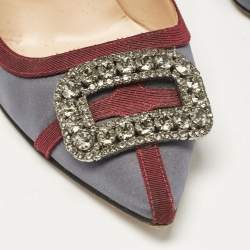 Pre Owned Manolo Blahnik Grey/Burgundy Satin Gotrian Pumps Size 39