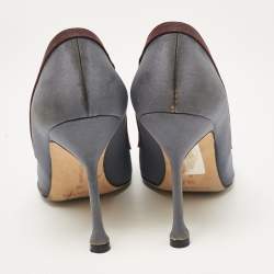Pre Owned Manolo Blahnik Grey/Burgundy Satin Gotrian Pumps Size 39