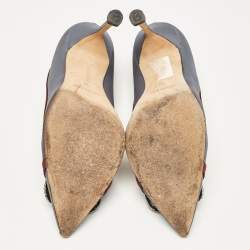 Pre Owned Manolo Blahnik Grey/Burgundy Satin Gotrian Pumps Size 39