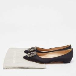 Manolo Blahnik Black Satin Hangisi Ballet Flats Size 39